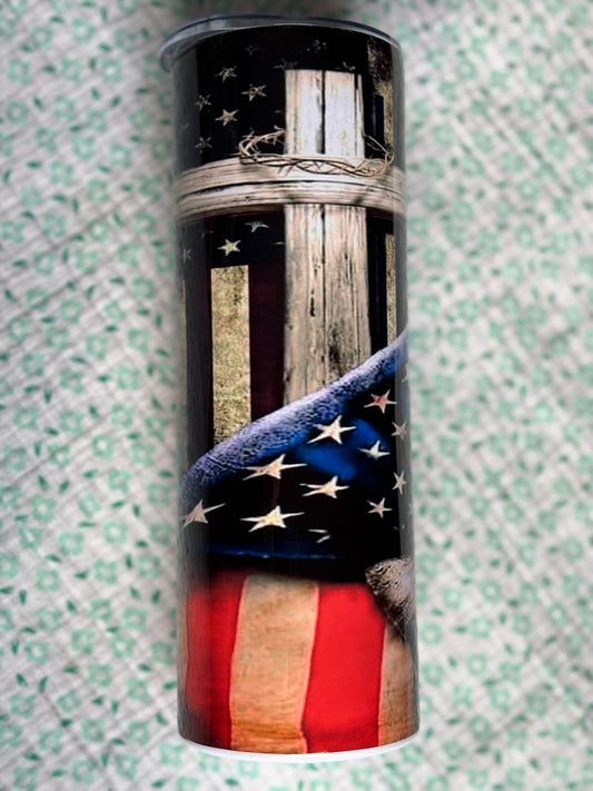 Cross American Flag Tumbler